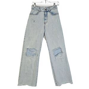 Zara Vintage Sz4 wide‎ leg distressed grunge look  high waist jeans. Rare. Y2K